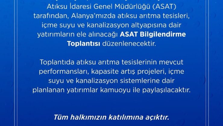 Alanya’da ASAT Bilgilendirme Toplantısı Düzenlenecek