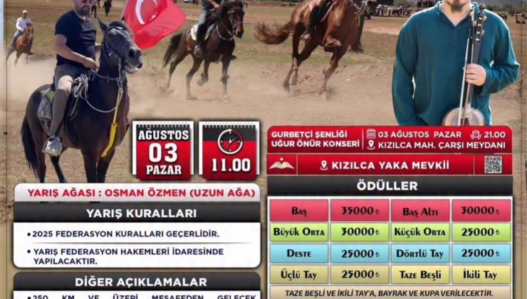 Tavas Kızılca’da Festival Coşkusu: Alanya’dan 3 At da Yarışta